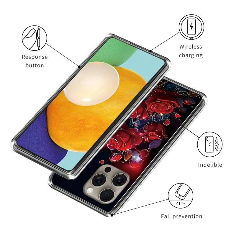 For iPhone 16 Pro Max Case IMD Pattern Printing TPU Shockproof Phone Cover - Red Roses