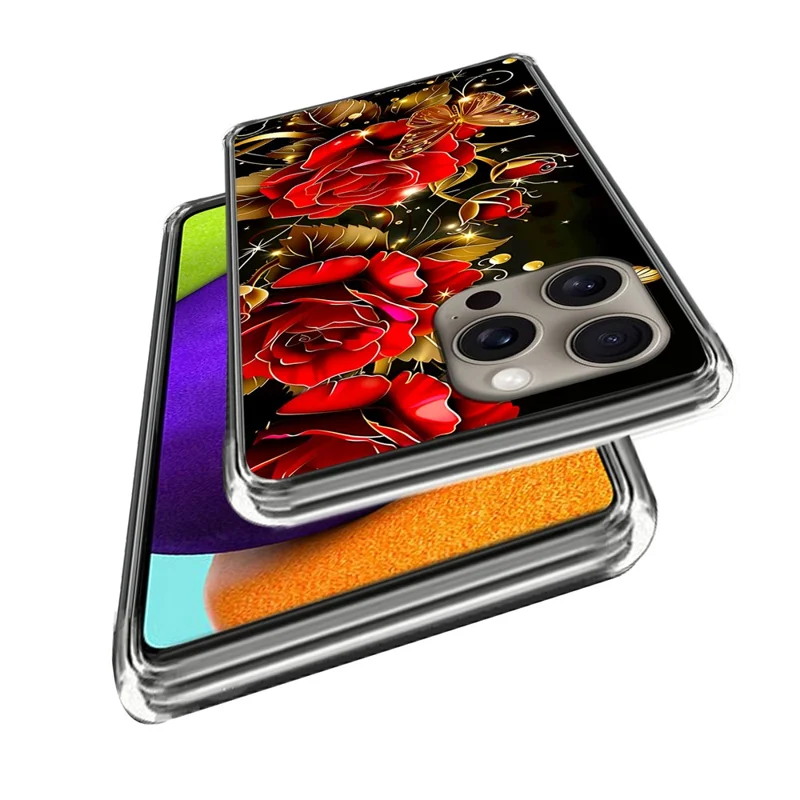 For iPhone 16 Pro Max Case IMD Pattern Printing TPU Shockproof Phone Cover - Butterfly Roses