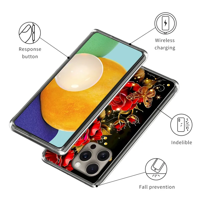 For iPhone 16 Pro Max Case IMD Pattern Printing TPU Shockproof Phone Cover - Butterfly Roses
