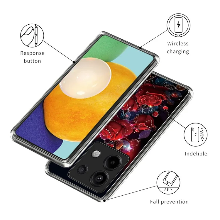 Capa para Xiaomi Redmi Note 13 Pro 5G / Poco X6 5G com Estampa Floral Antichoque em TPU - Rosa Vermelha