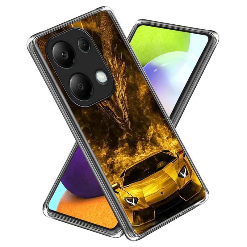 For Xiaomi Redmi Note 13 Pro 4G  /  Poco M6 Pro 4G Case Pattern Printed Shockproof TPU Phone Cover - Golden Sports Car
