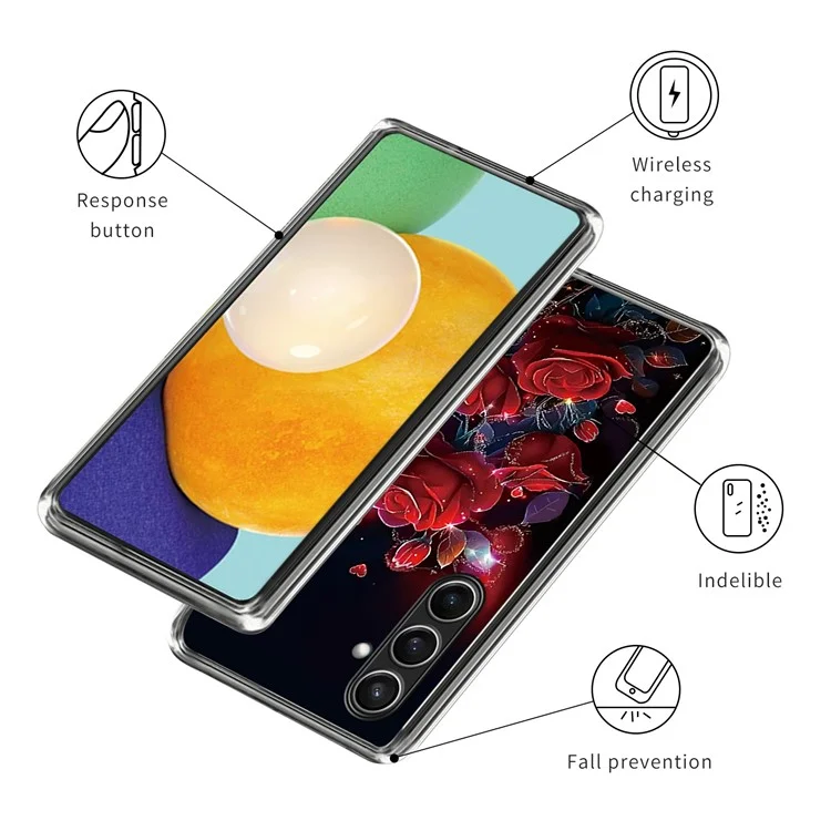 For Samsung Galaxy S24 FE Case Pattern Printed Shockproof TPU Phone Cover - Red Rose