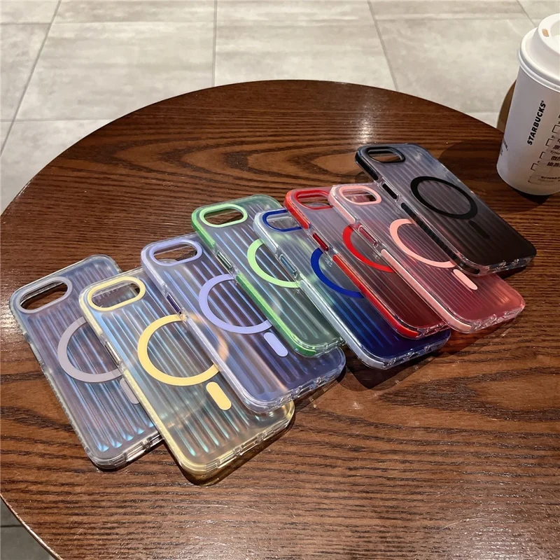 For iPhone 17e / 16e Magnetic Case Corrugated Design Gradient Shockproof Phone Cover - Red