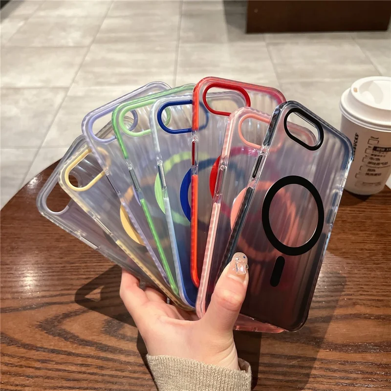 For iPhone 17e / 16e Magnetic Case Corrugated Design Gradient Shockproof Phone Cover - Red