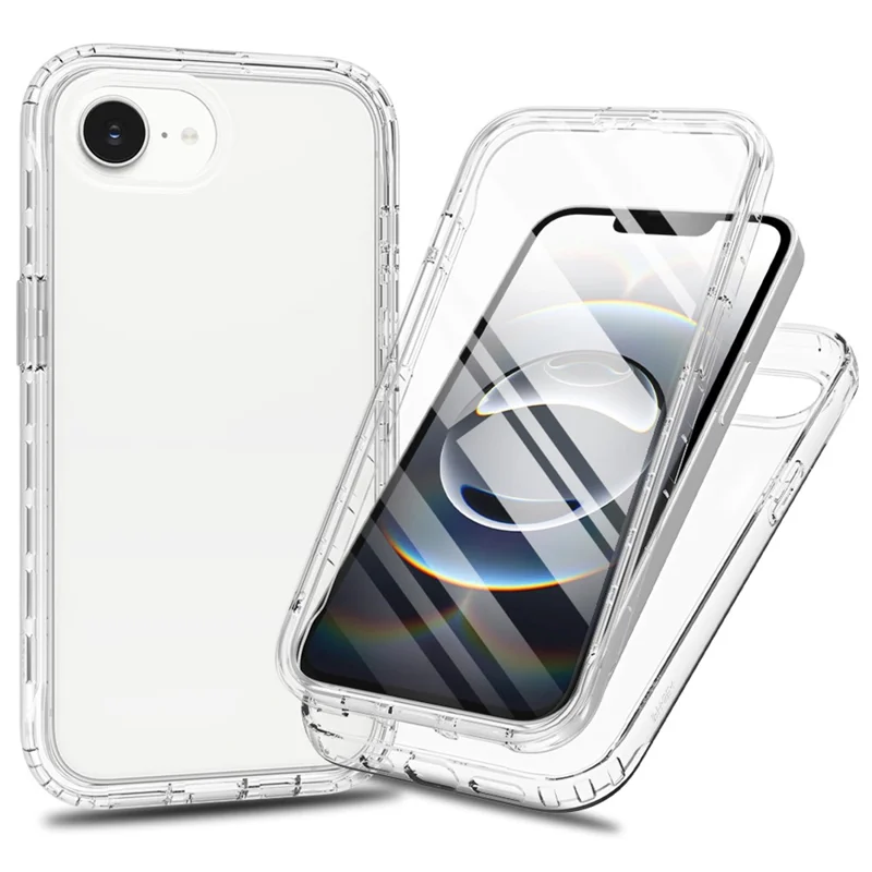 For iPhone 16e Case Built-In PET Screen Protector PC+TPU Full Body Shockproof Phone Cover - Transparent