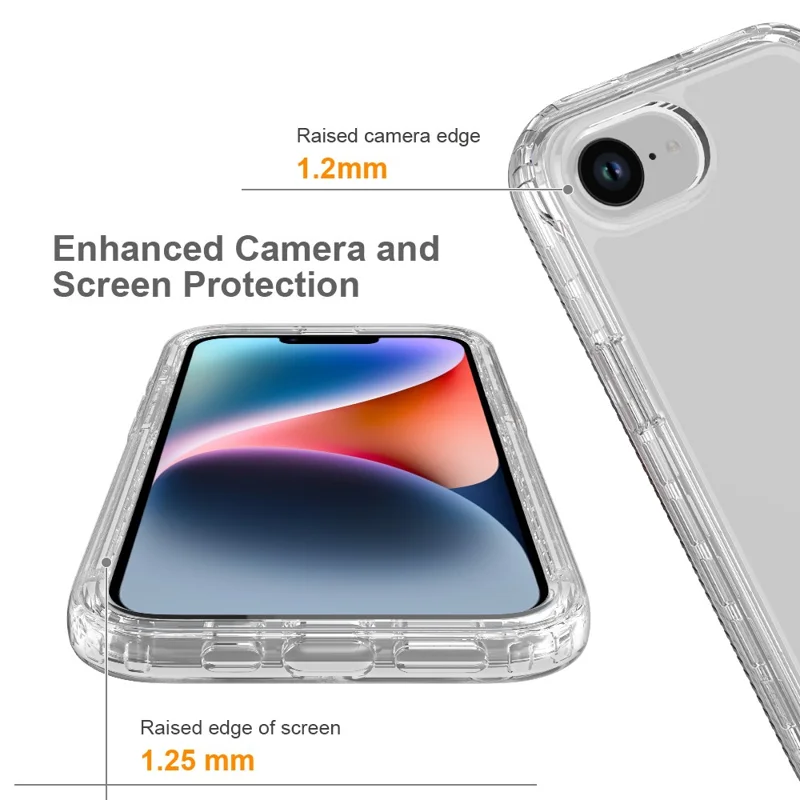 For iPhone 16e Case Built-In PET Screen Protector PC+TPU Full Body Shockproof Phone Cover - Transparent