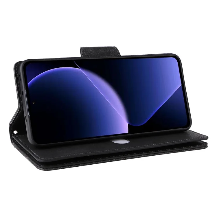 For Xiaomi Redmi Note 14 5G / Poco M7 Pro 5G Case Zipper Wallet Leather Stand Phone Cover Rivet Decor - Black