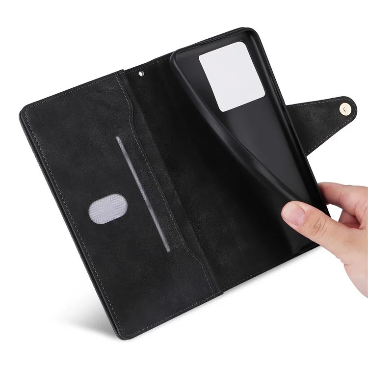 For Xiaomi Redmi Note 14 5G / Poco M7 Pro 5G Case Zipper Wallet Leather Stand Phone Cover Rivet Decor - Black