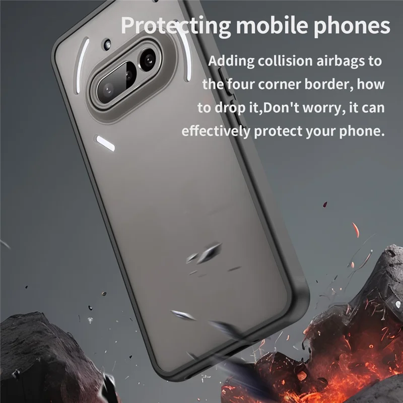 For Nothing Phone (3a) Case Drop Proof Airbags Frosted Translucent PC + TPU Phone Back Cover - Black