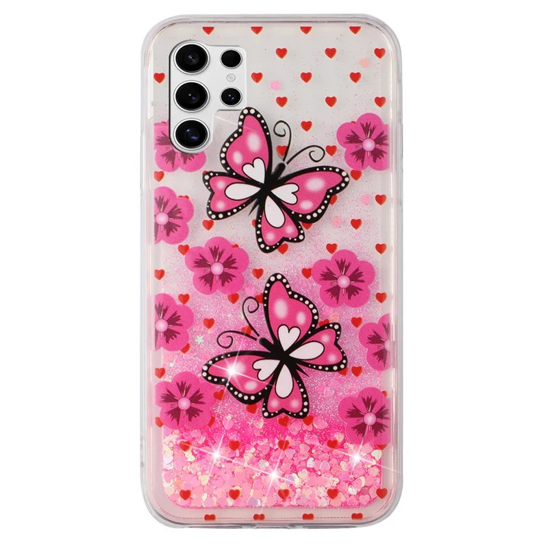 For Samsung Galaxy S25 Ultra Case Floating Quicksand Pattern Soft TPU Back Cover - Red Butterflies