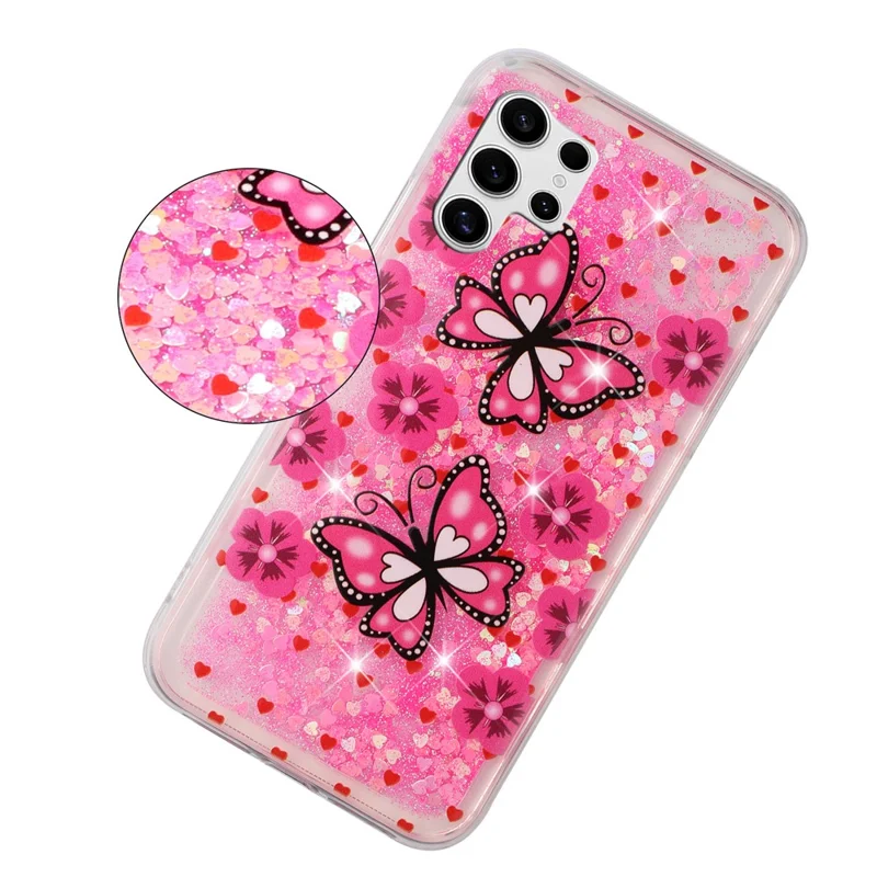 For Samsung Galaxy S25 Ultra Case Floating Quicksand Pattern Soft TPU Back Cover - Red Butterflies