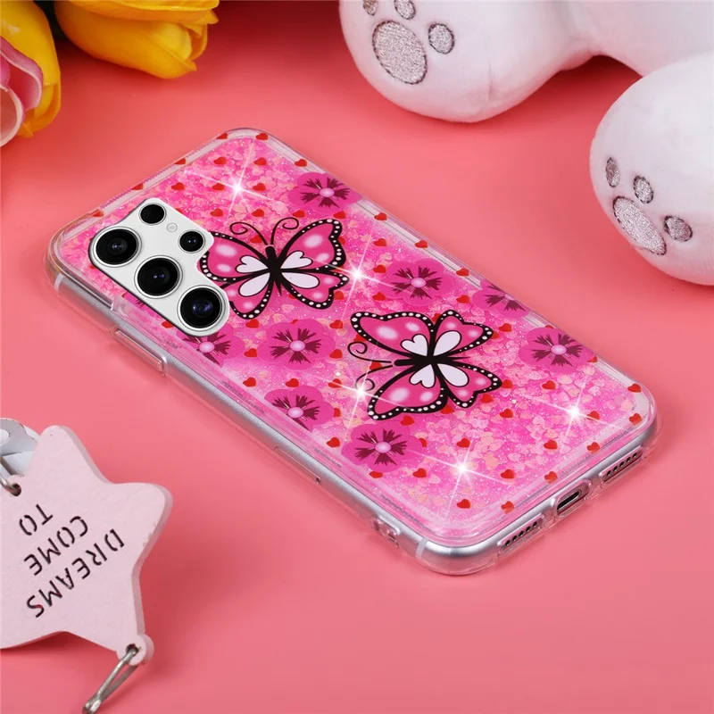 For Samsung Galaxy S25 Ultra Case Floating Quicksand Pattern Soft TPU Back Cover - Red Butterflies