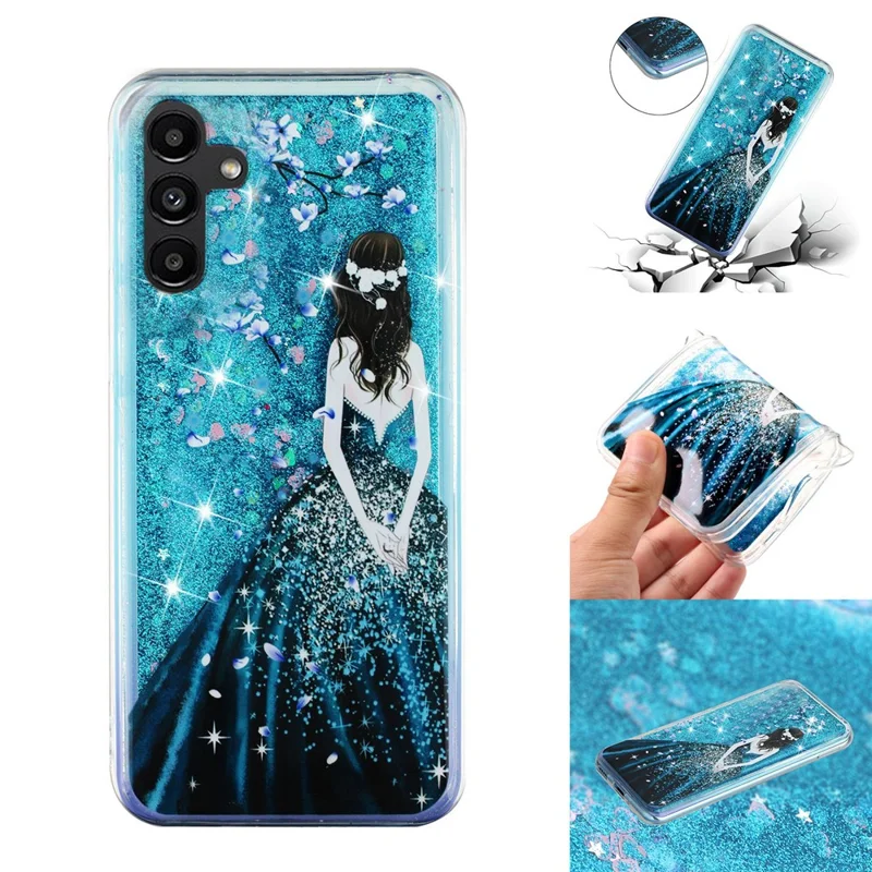 For Samsung Galaxy A56 5G Case Floating Quicksand Pattern Soft TPU Back Cover - Blue Girl