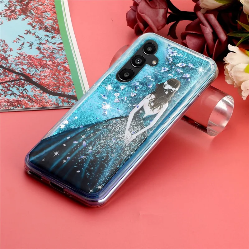 For Samsung Galaxy A56 5G Case Floating Quicksand Pattern Soft TPU Back Cover - Blue Girl