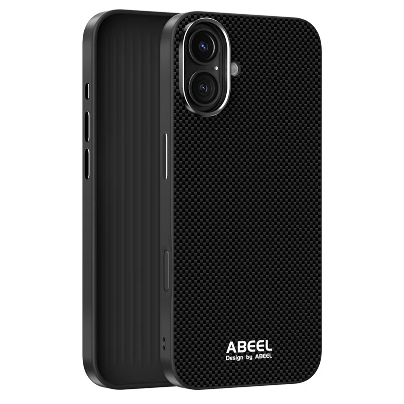 ABEEL For iPhone 16 Plus Case Compatible with MagSafe Printed PC TPU Aluminum Alloy Leather Phone Cover - Black