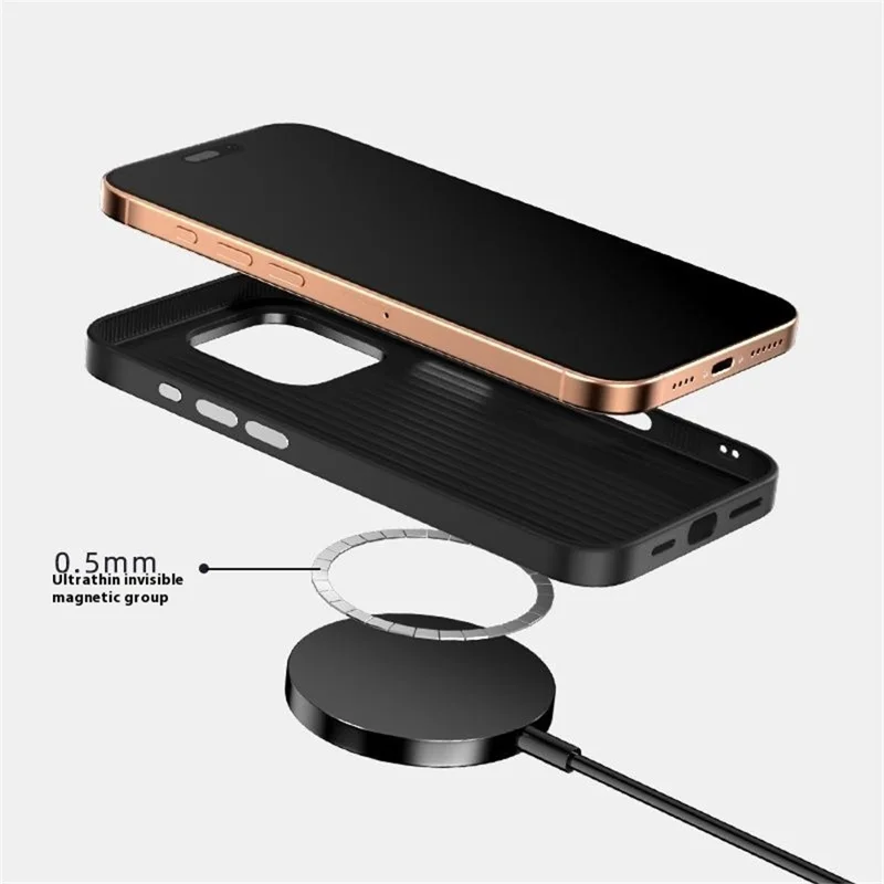 ABEEL For iPhone 16 Plus Case Compatible with MagSafe Printed PC TPU Aluminum Alloy Leather Phone Cover - Black