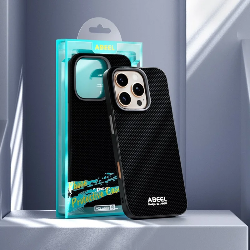 ABEEL For iPhone 16 Plus Case Compatible with MagSafe Printed PC TPU Aluminum Alloy Leather Phone Cover - Black