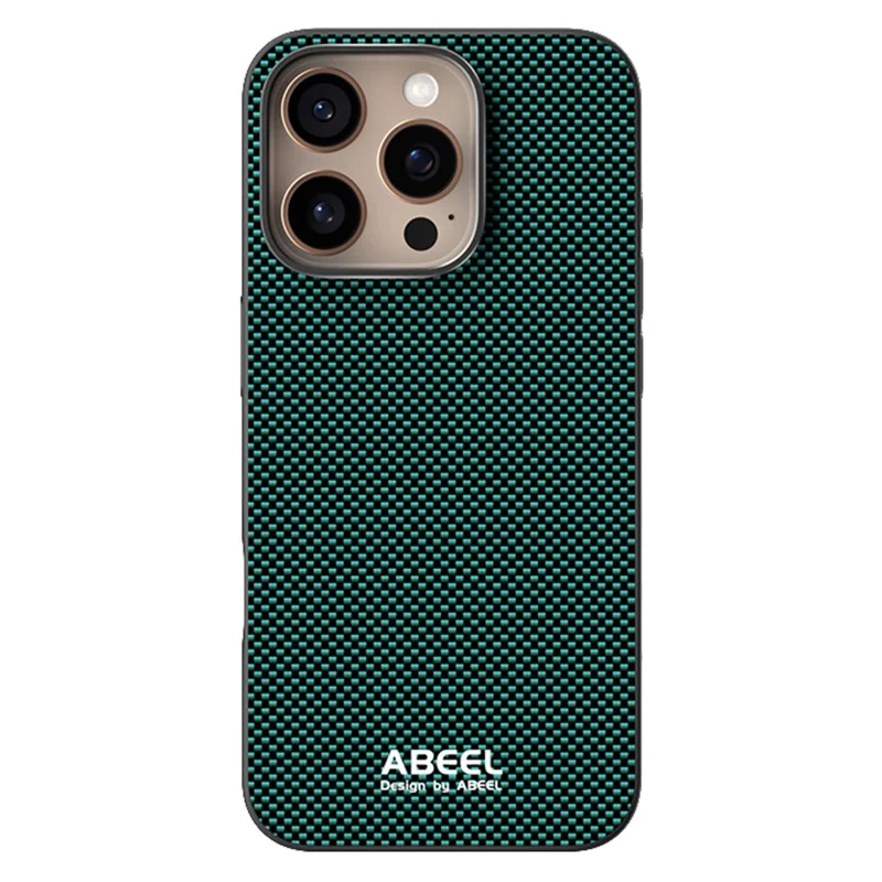 ABEEL For iPhone 16 Pro Case Compatible with MagSafe Printed PC TPU Aluminum Alloy Leather Phone Cover - Green