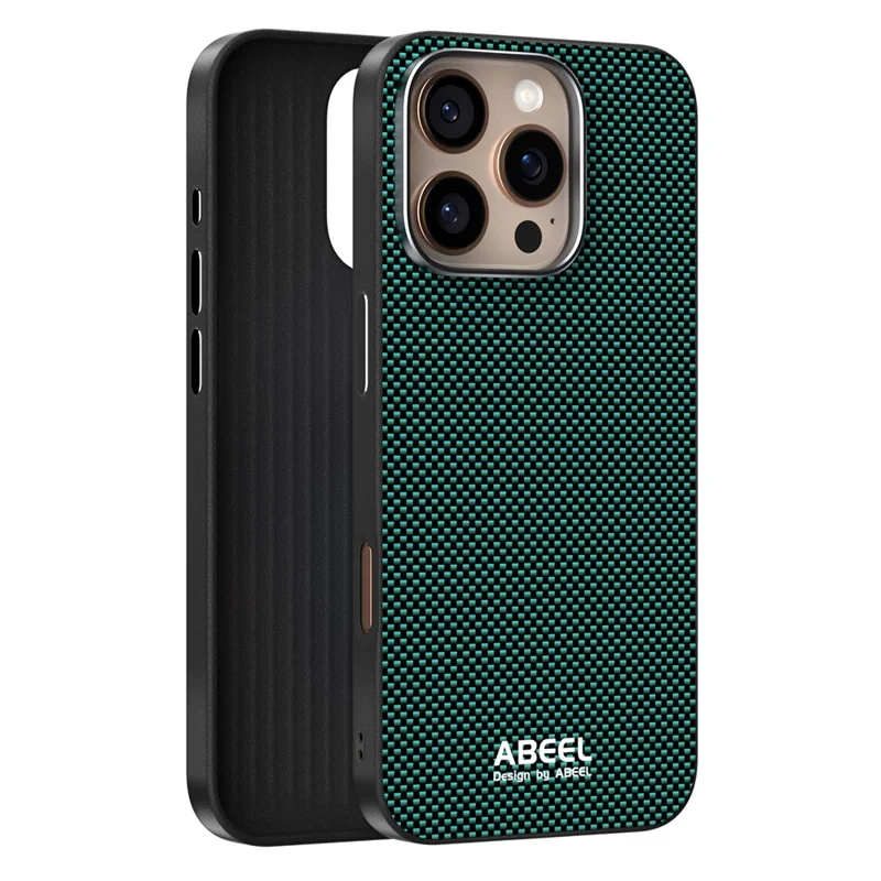 ABEEL For iPhone 16 Pro Case Compatible with MagSafe Printed PC TPU Aluminum Alloy Leather Phone Cover - Green