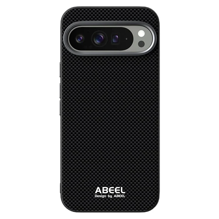 ABEEL For Google Pixel 10 Pro XL / 9 Pro XL Case Compatible with MagSafe Printed PC TPU Aluminum Alloy Leather Phone Cover - Black