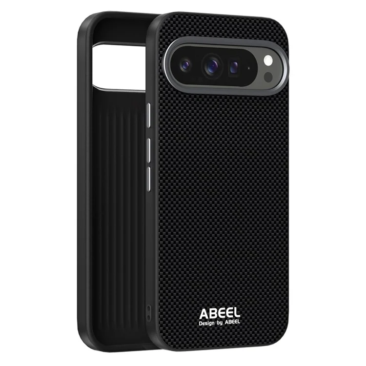 ABEEL For Google Pixel 10 Pro XL / 9 Pro XL Case Compatible with MagSafe Printed PC TPU Aluminum Alloy Leather Phone Cover - Black