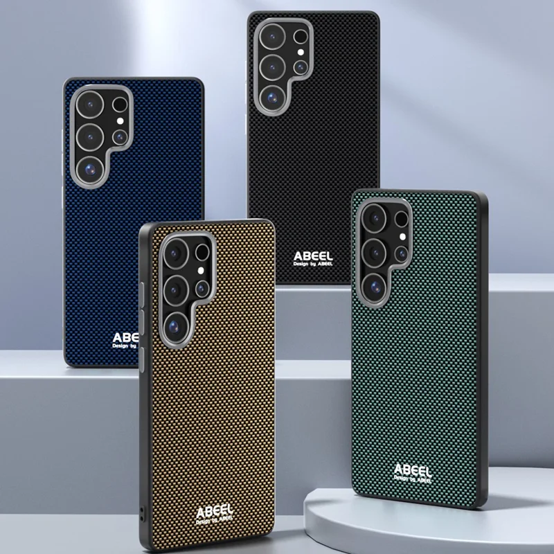 Capa ABEEL para Samsung Galaxy S25 Ultra Compatível com MagSafe - Capa de Telefone em PC, TPU, Liga de Alumínio e Couro - Preta