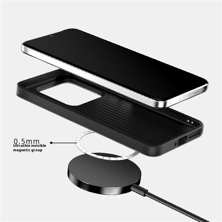 ABEEL для Xiaomi 15 Чехол, совместимый с MagSafe, с принтом, ПК-TPU, алюминиевый сплав, кожаный чехол для телефона - Черный