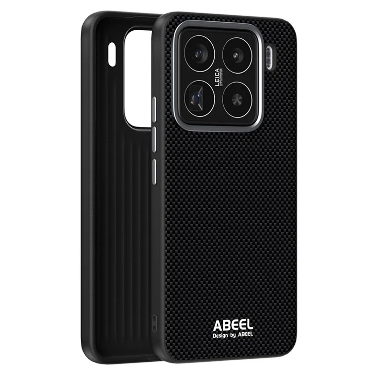 ABEEL Чехол для Xiaomi 15 Pro совместимый с MagSafe, с печатным ПК, ТПУ, алюминиевый сплав, кожаный чехол для телефона - черный