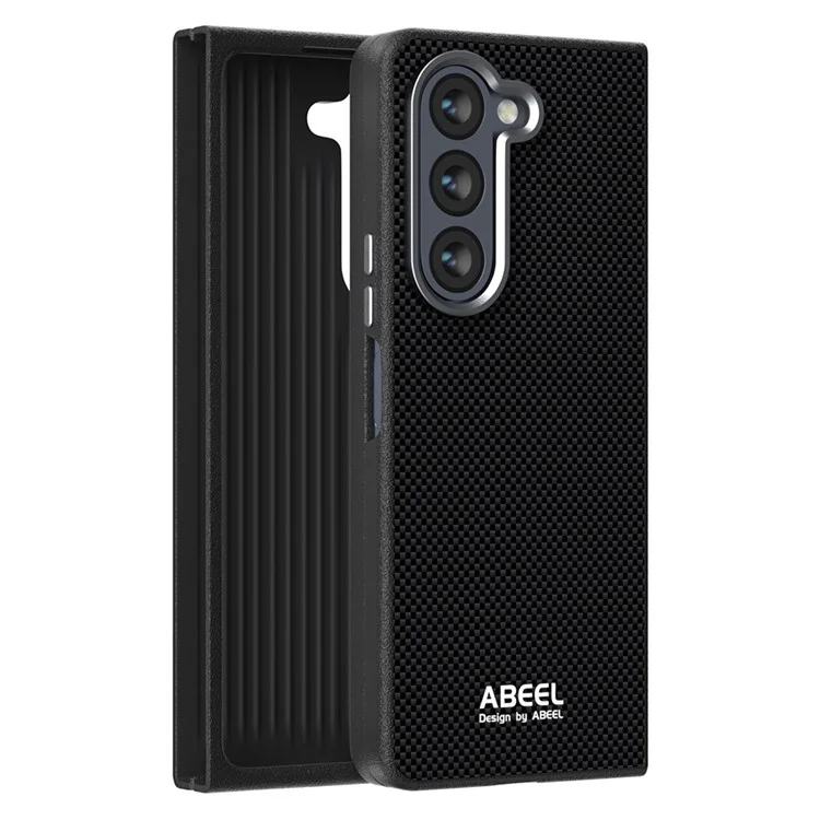 ABEEL Para Samsung Galaxy Z Fold5 5G Funda Compatible con MagSafe, Diseño Impreso PC TPU Aleación de Aluminio Funda de Cuero para Móvil - Negro