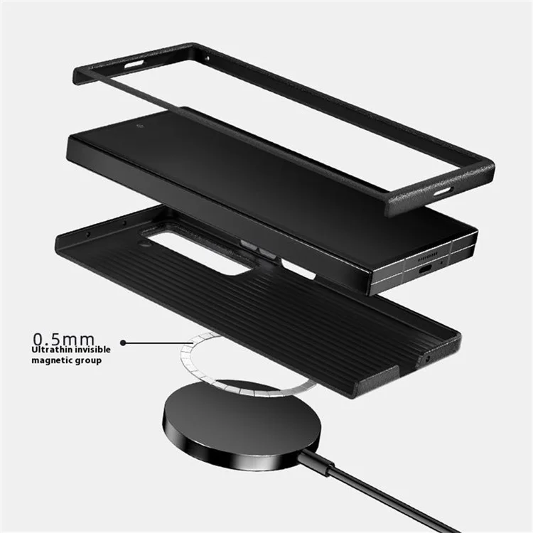 ABEEL Para Samsung Galaxy Z Fold5 5G Funda Compatible con MagSafe, Diseño Impreso PC TPU Aleación de Aluminio Funda de Cuero para Móvil - Negro