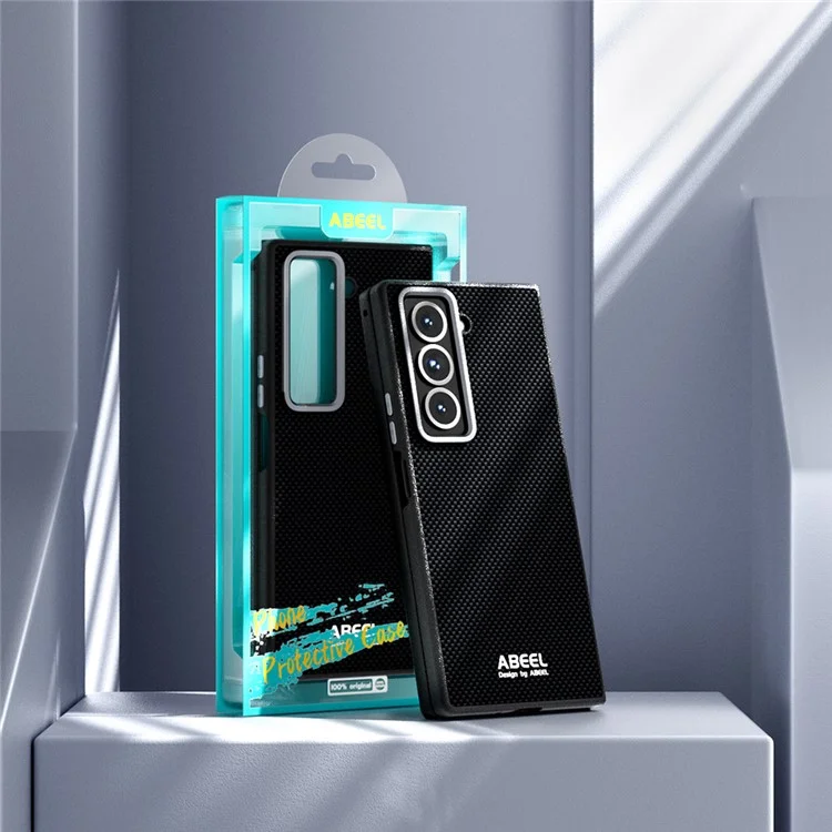 ABEEL Para Samsung Galaxy Z Fold5 5G Funda Compatible con MagSafe, Diseño Impreso PC TPU Aleación de Aluminio Funda de Cuero para Móvil - Negro