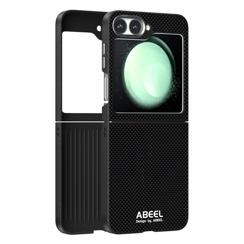 ABEEL Para Samsung Galaxy Z Flip6 5G Capa Compatível com MagSafe, Impressa em PC TPU, Liga de Alumínio e Couro - Preto
