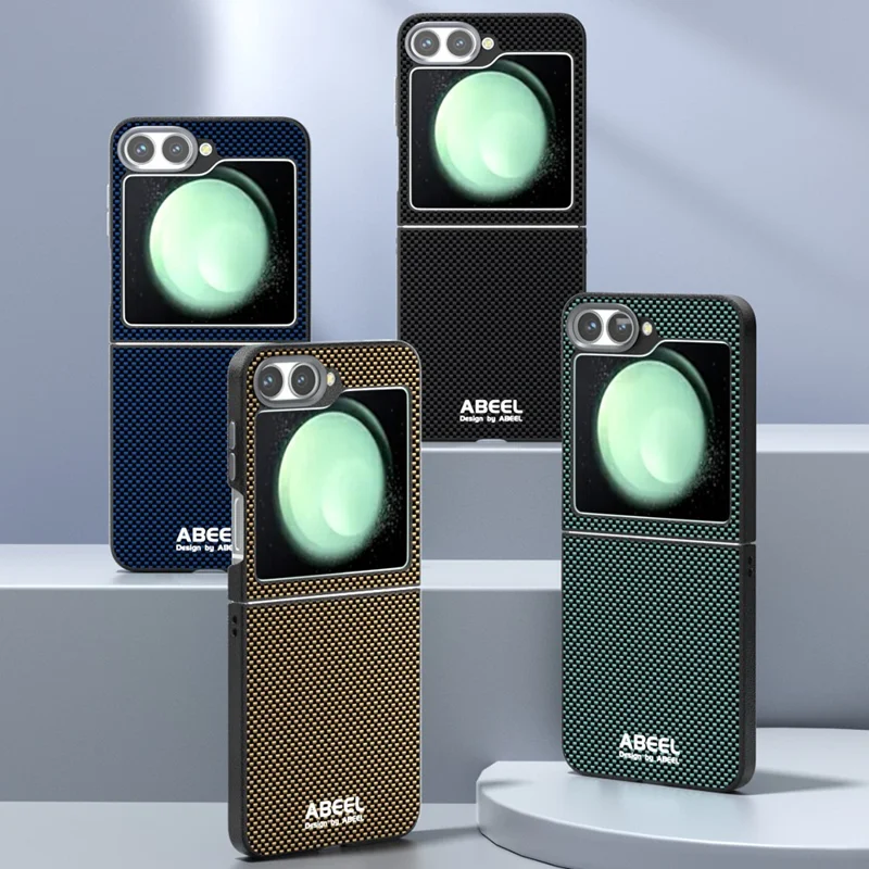 ABEEL Para Samsung Galaxy Z Flip6 5G Capa Compatível com MagSafe, Impressa em PC TPU, Liga de Alumínio e Couro - Preto