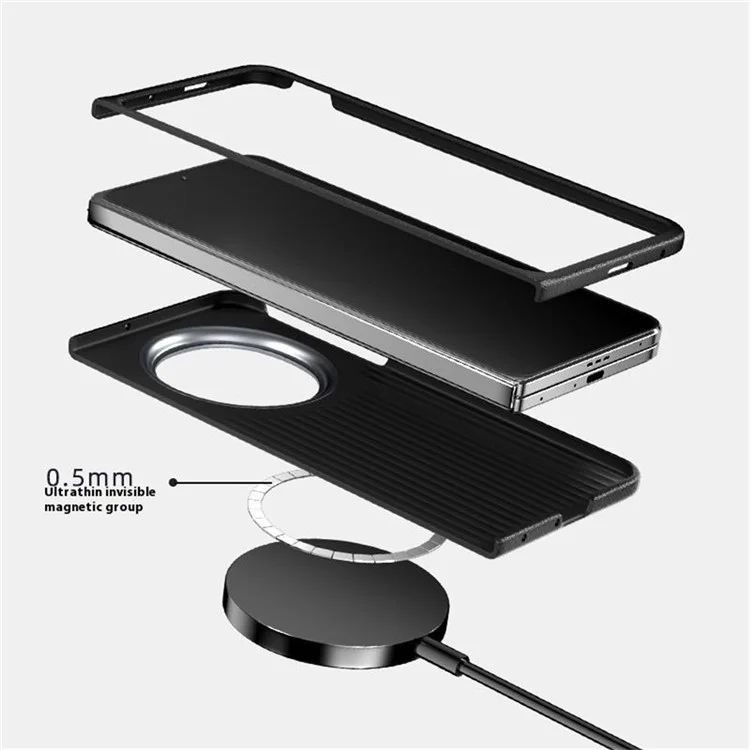 ABEEL для Oppo Find N5 5G Чехол, совместимый с MagSafe, с принтом, поликарбонатный TPU алюминиевый сплав кожаный чехол для телефона - Черный