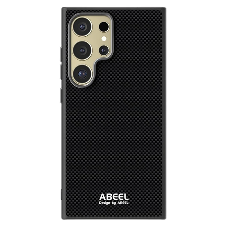 ABEEL Hülle für Samsung Galaxy S24 Ultra Kompatibel mit MagSafe Bedrucktes PC TPU Aluminium Leder Handyhülle - Schwarz