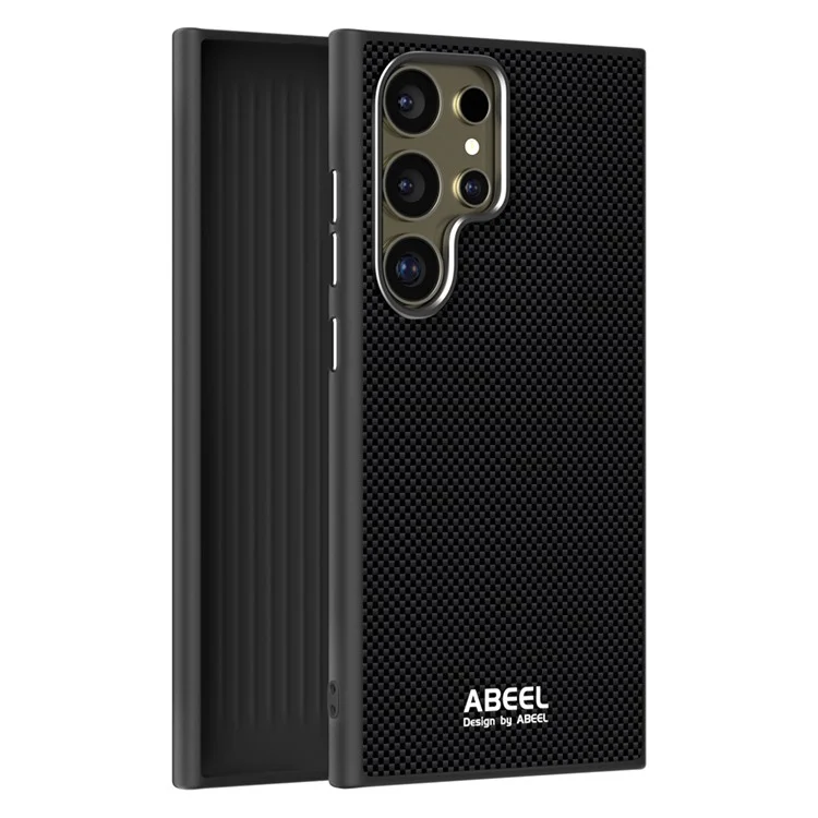 ABEEL Hülle für Samsung Galaxy S24 Ultra Kompatibel mit MagSafe Bedrucktes PC TPU Aluminium Leder Handyhülle - Schwarz
