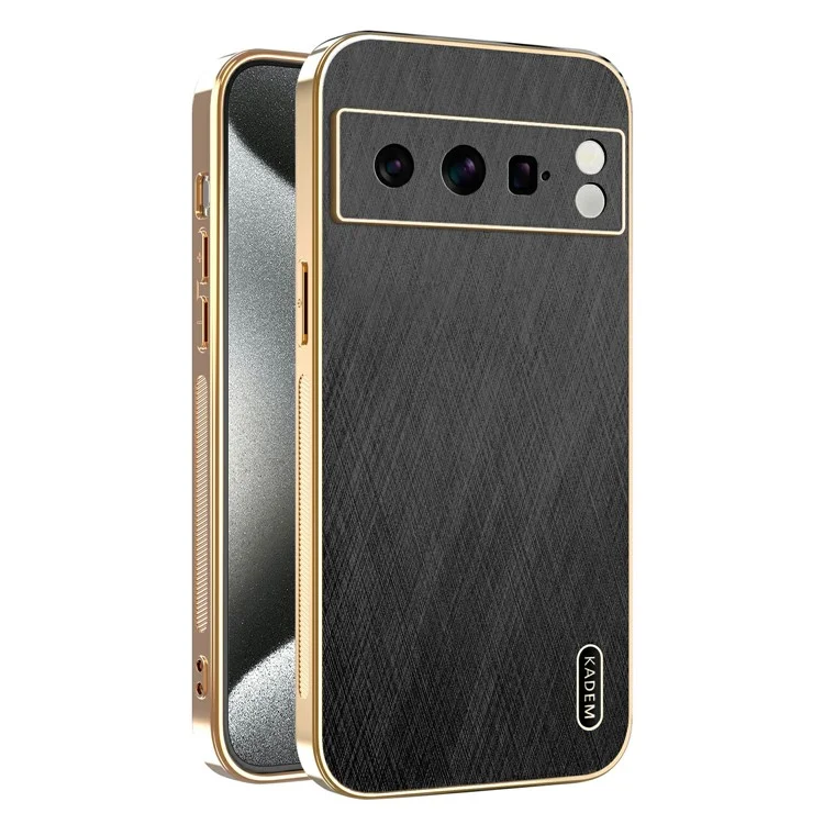 KADEM For Google Pixel 8 Pro Case Electroplating Silk Texture PU + TPU Phone Back Cover - Black