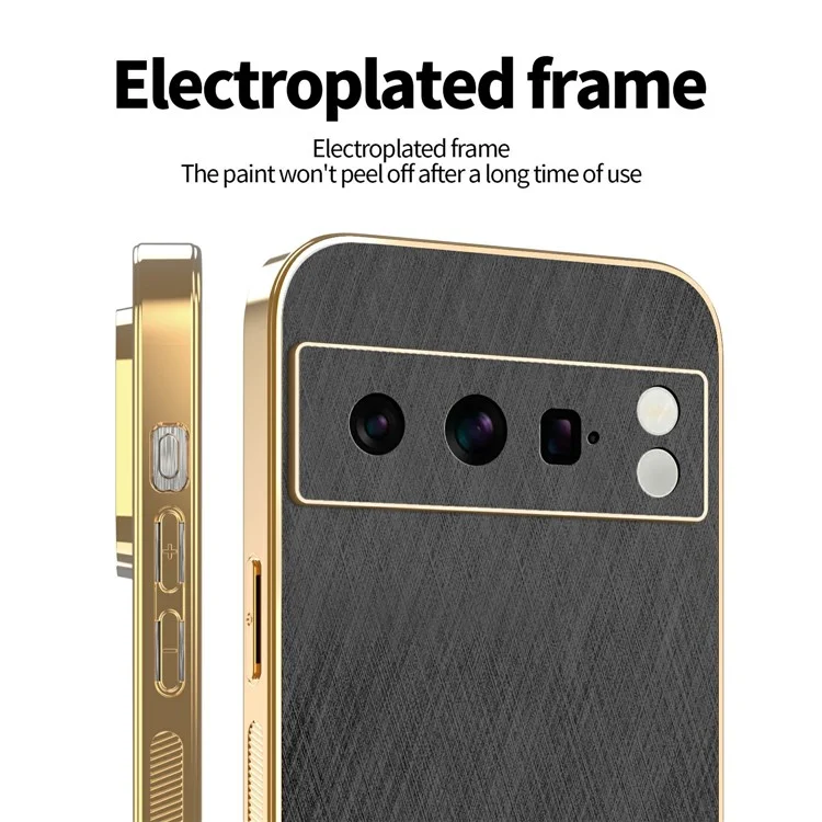 KADEM For Google Pixel 8 Pro Case Electroplating Silk Texture PU + TPU Phone Back Cover - Black