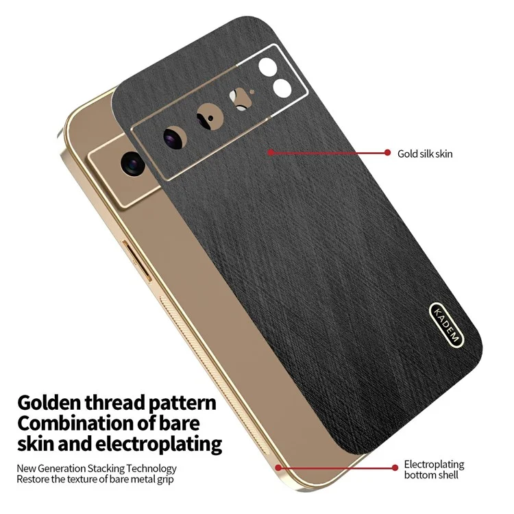 KADEM For Google Pixel 8 Pro Case Electroplating Silk Texture PU + TPU Phone Back Cover - Black