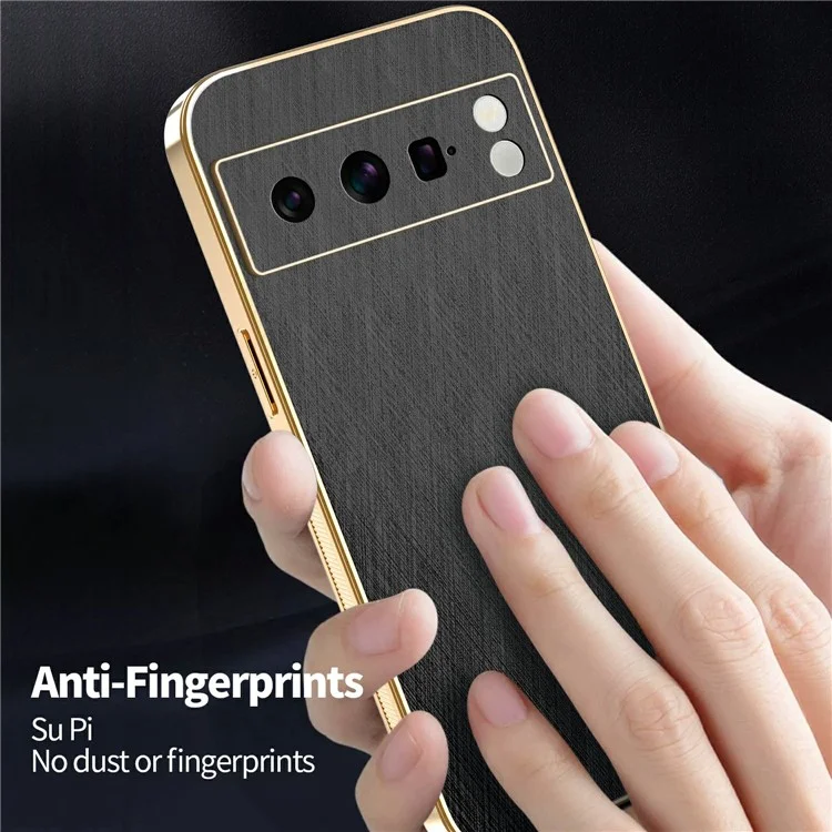 KADEM For Google Pixel 8 Pro Case Electroplating Silk Texture PU + TPU Phone Back Cover - Black
