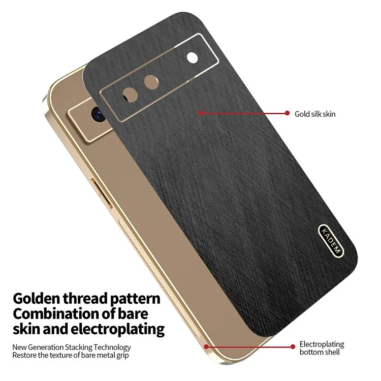 KADEM Pour Étui Google Pixel 8a Électroplaqué Texture Soyeuse PU + TPU Coque Arrière de Téléphone - Noir