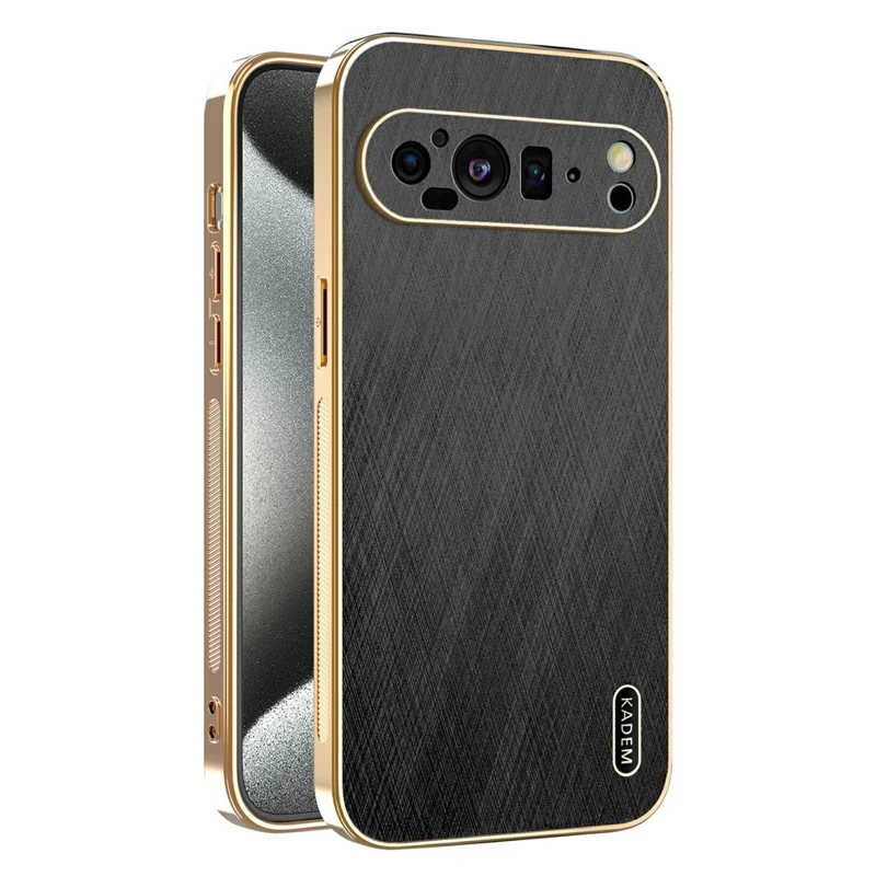 KADEM per Google Pixel 9 Cover Elettroplaccato con Texture di Seta PU + TPU Custodia Posteriore per Telefono - Nero