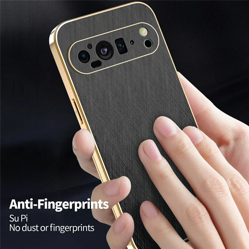 KADEM per Google Pixel 9 Cover Elettroplaccato con Texture di Seta PU + TPU Custodia Posteriore per Telefono - Nero