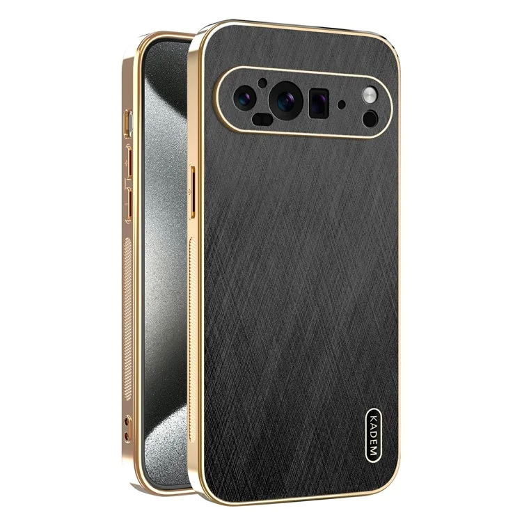 KADEM For Google Pixel 9 Pro Case Electroplating Silk Texture PU + TPU Phone Back Cover - Black