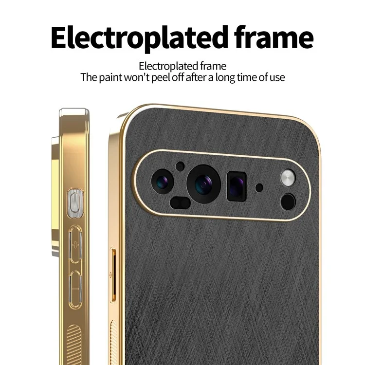 KADEM For Google Pixel 9 Pro Case Electroplating Silk Texture PU + TPU Phone Back Cover - Black