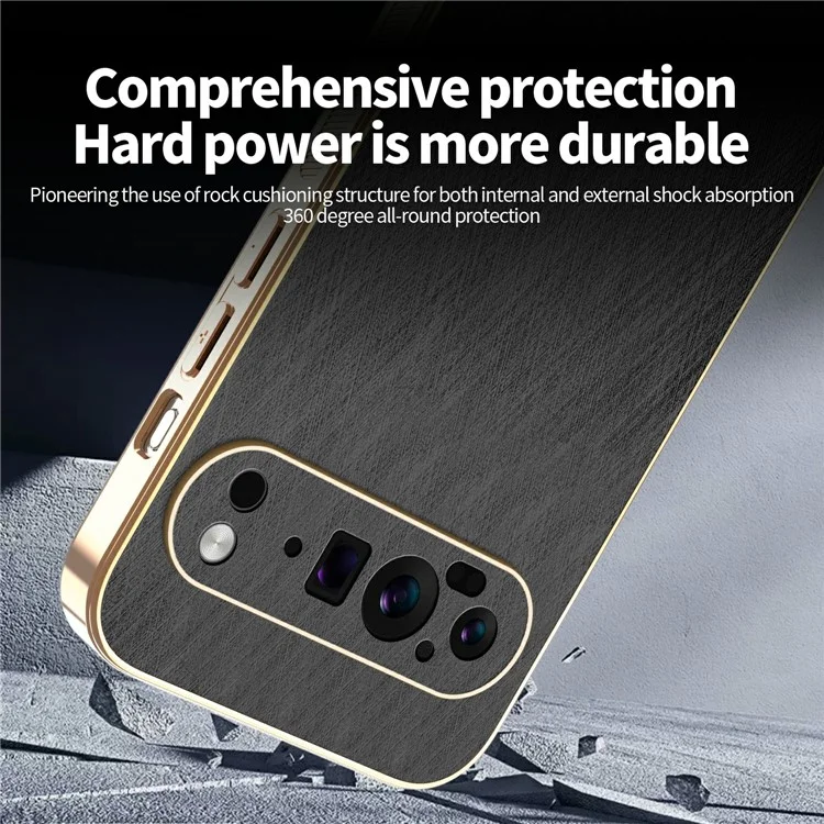 KADEM For Google Pixel 9 Pro Case Electroplating Silk Texture PU + TPU Phone Back Cover - Black