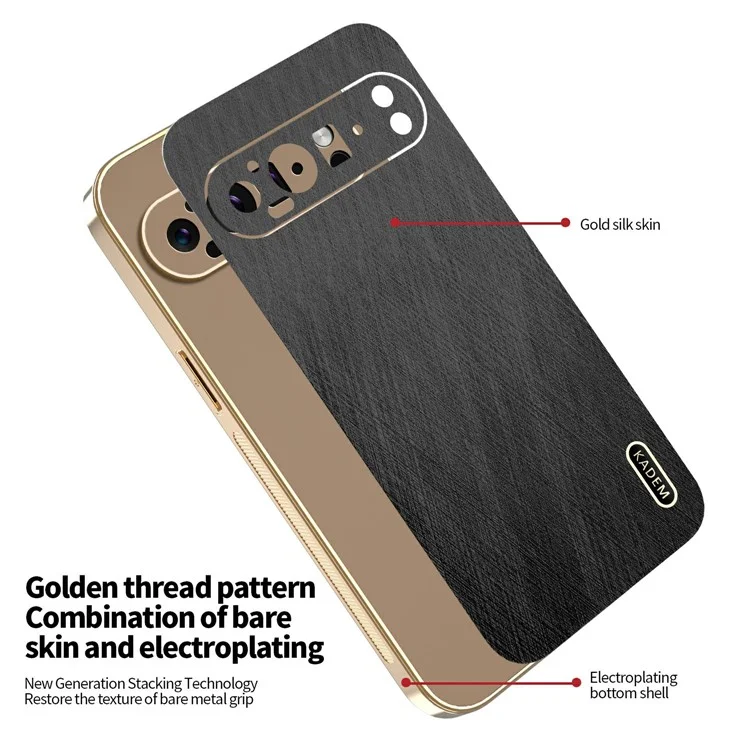 KADEM For Google Pixel 9 Pro Case Electroplating Silk Texture PU + TPU Phone Back Cover - Black