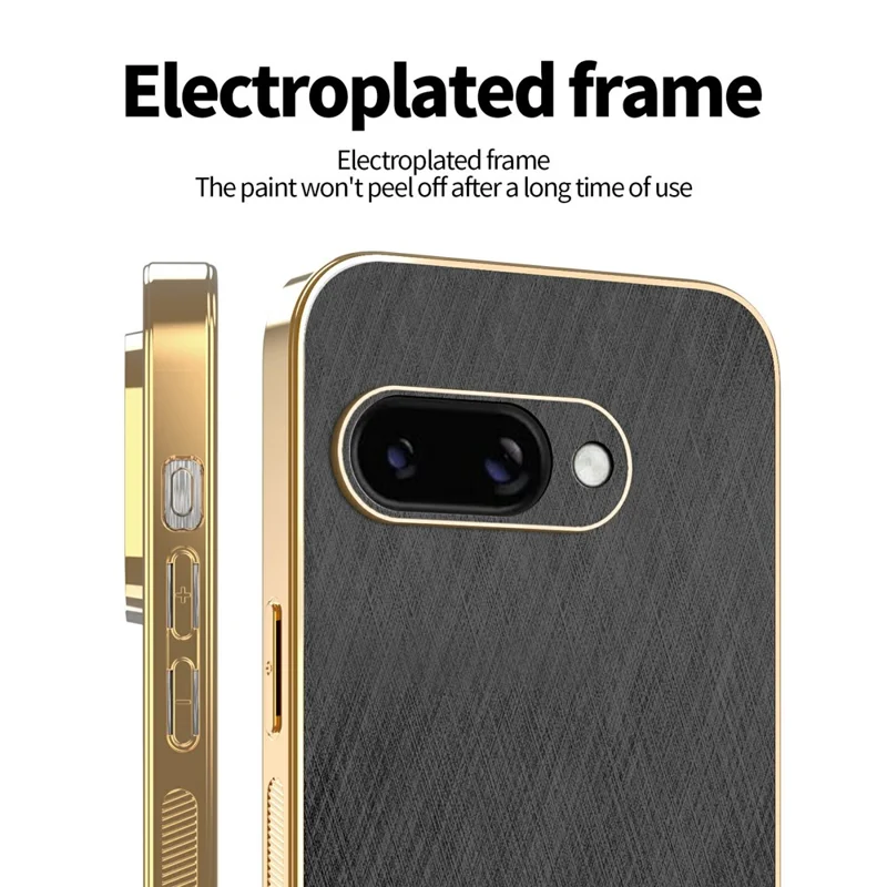 KADEM For Google Pixel 9a Case Electroplating Silk Texture PU + TPU Phone Back Cover - Black