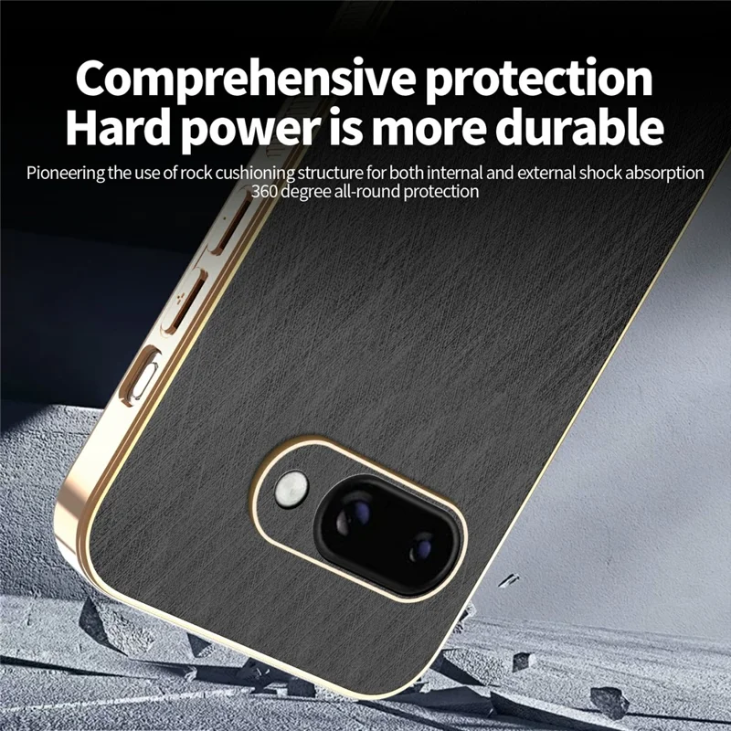 KADEM For Google Pixel 9a Case Electroplating Silk Texture PU + TPU Phone Back Cover - Black