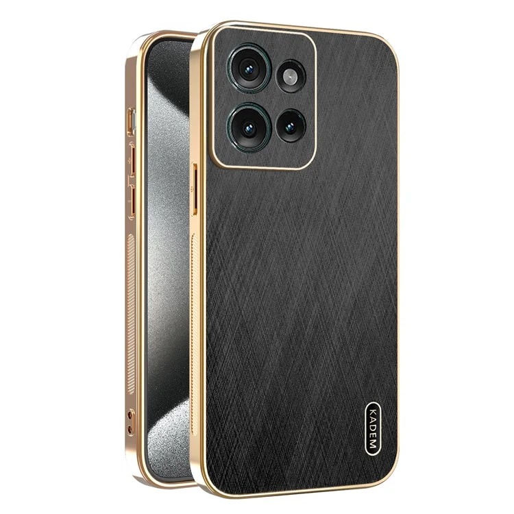 KADEM For Motorola Edge 50 5G Case Electroplating Silk Texture PU + TPU Phone Back Cover - Black